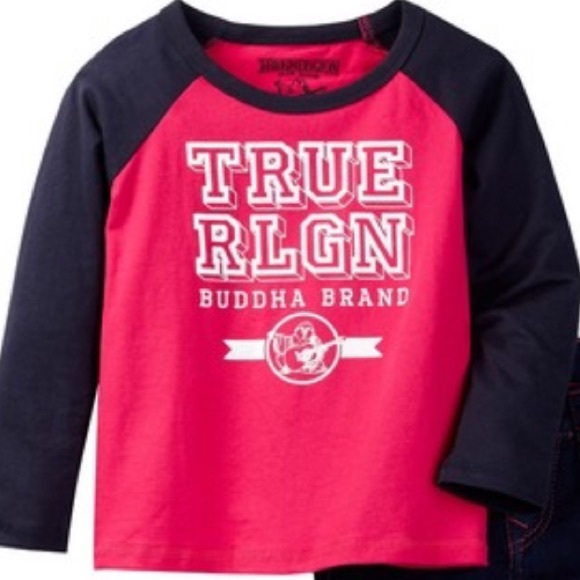 🆕Kids True Religion Pink Logo Raglan Baseball T